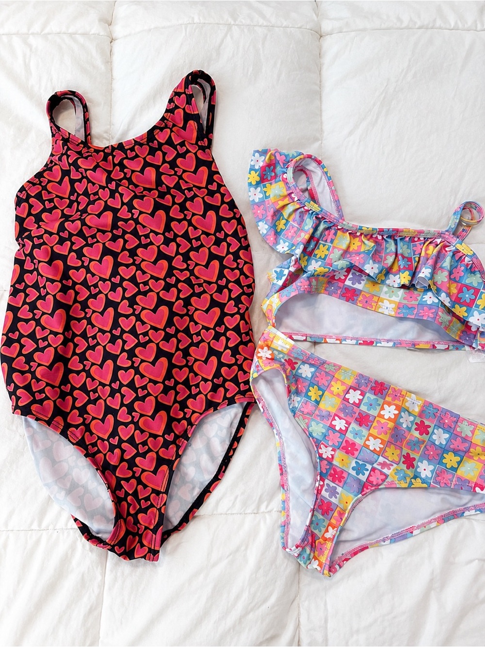 Primark Girls Swimsuit Bundle Size 7/8 – Heart One Piece & Floral Bikini Set